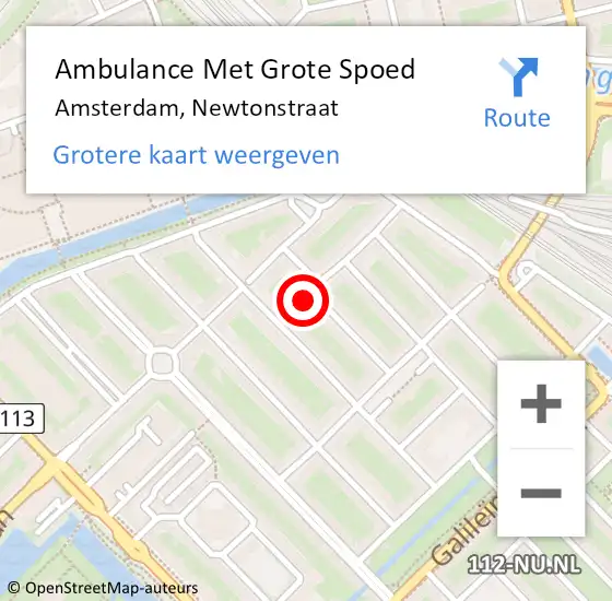 Locatie op kaart van de 112 melding: Ambulance Met Grote Spoed Naar Amsterdam, Newtonstraat op 1 januari 2024 16:39