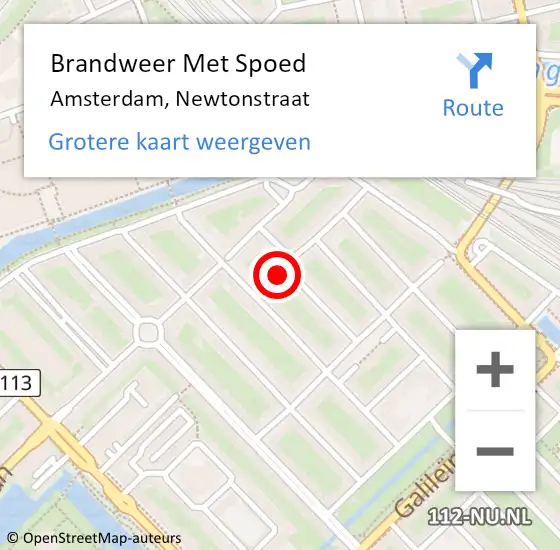 Locatie op kaart van de 112 melding: Brandweer Met Spoed Naar Amsterdam, Newtonstraat op 1 januari 2024 16:52