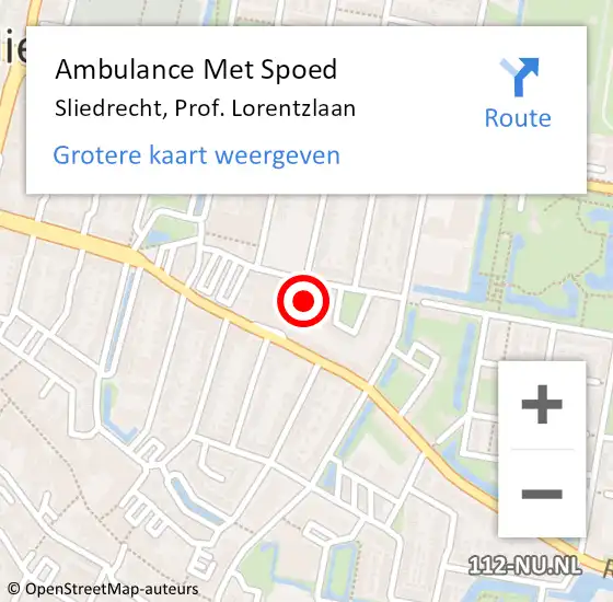 Locatie op kaart van de 112 melding: Ambulance Met Spoed Naar Sliedrecht, Prof. Lorentzlaan op 1 januari 2024 17:01