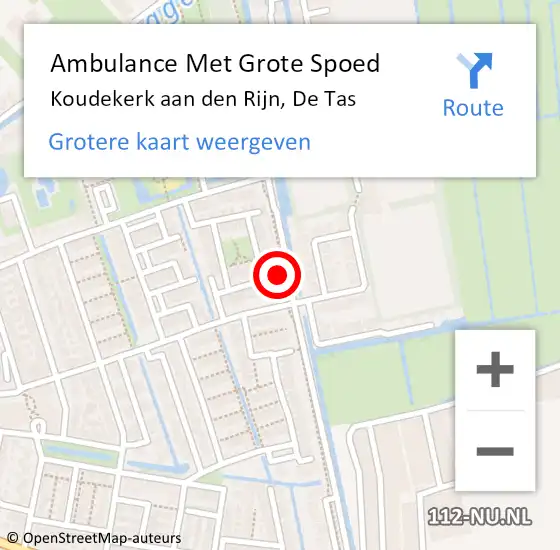 Locatie op kaart van de 112 melding: Ambulance Met Grote Spoed Naar Koudekerk aan den Rijn, De Tas op 1 januari 2024 17:07