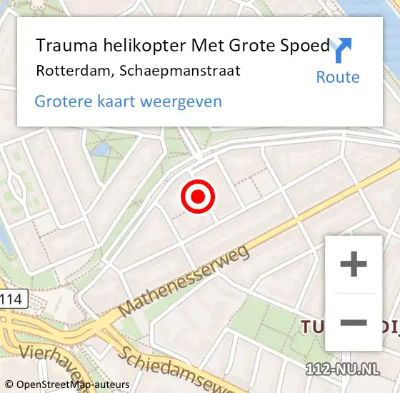 Locatie op kaart van de 112 melding: Trauma helikopter Met Grote Spoed Naar Rotterdam, Schaepmanstraat op 1 januari 2024 17:41