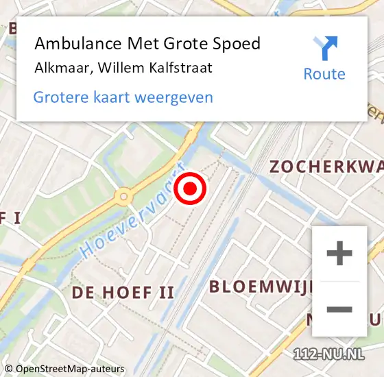 Locatie op kaart van de 112 melding: Ambulance Met Grote Spoed Naar Alkmaar, Willem Kalfstraat op 1 januari 2024 17:44