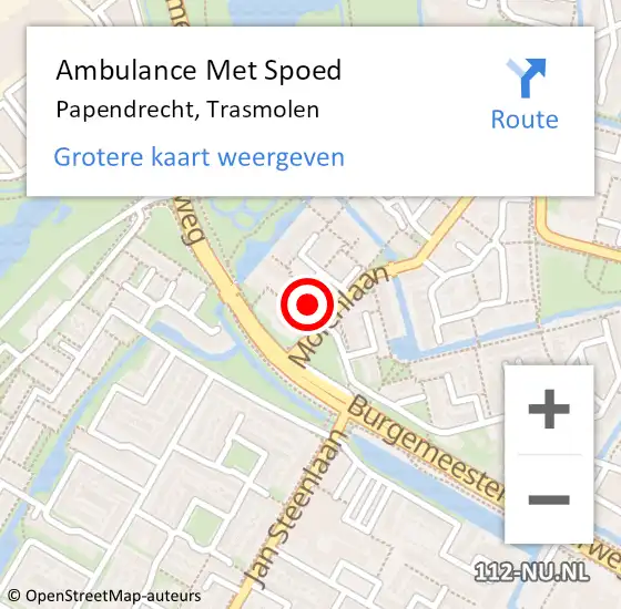 Locatie op kaart van de 112 melding: Ambulance Met Spoed Naar Papendrecht, Trasmolen op 1 januari 2024 17:45