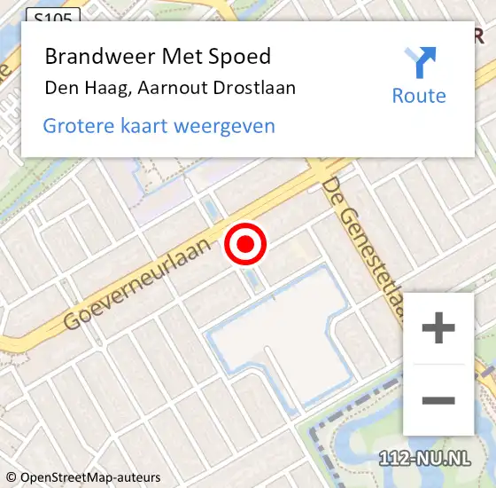 Locatie op kaart van de 112 melding: Brandweer Met Spoed Naar Den Haag, Aarnout Drostlaan op 1 januari 2024 17:46