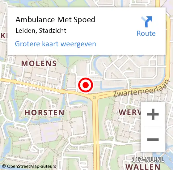 Locatie op kaart van de 112 melding: Ambulance Met Spoed Naar Leiden, Stadzicht op 1 januari 2024 18:08