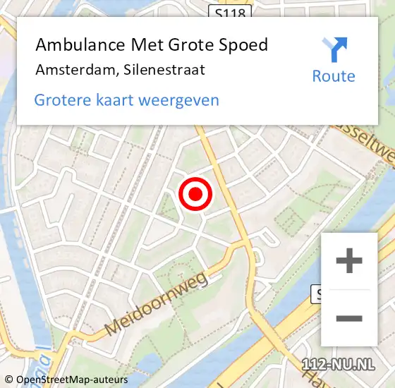 Locatie op kaart van de 112 melding: Ambulance Met Grote Spoed Naar Amsterdam, Silenestraat op 1 januari 2024 18:31