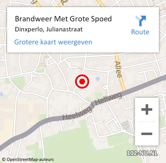 Locatie op kaart van de 112 melding: Brandweer Met Grote Spoed Naar Dinxperlo, Julianastraat op 20 september 2014 16:07