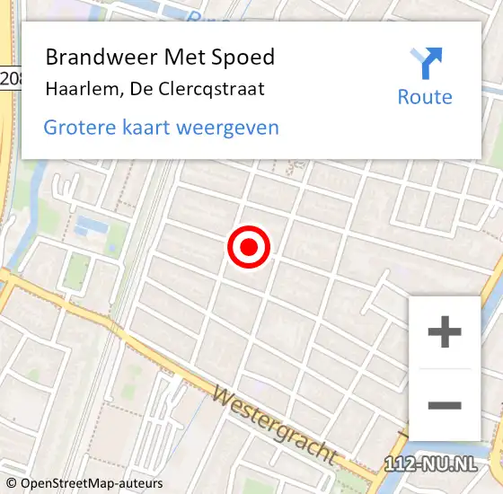 Locatie op kaart van de 112 melding: Brandweer Met Spoed Naar Haarlem, De Clercqstraat op 1 januari 2024 18:56