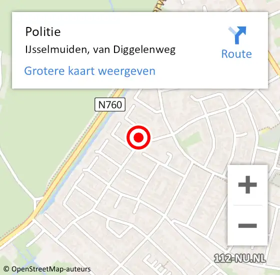 Locatie op kaart van de 112 melding: Politie IJsselmuiden, van Diggelenweg op 1 januari 2024 19:08