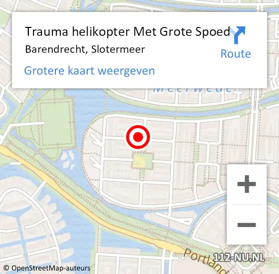 Locatie op kaart van de 112 melding: Trauma helikopter Met Grote Spoed Naar Barendrecht, Slotermeer op 1 januari 2024 19:13