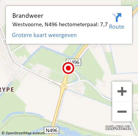 Locatie op kaart van de 112 melding: Brandweer Westvoorne, N496 hectometerpaal: 7,7 op 1 januari 2024 19:55