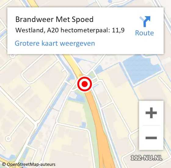 Locatie op kaart van de 112 melding: Brandweer Met Spoed Naar Westland, A20 hectometerpaal: 11,9 op 1 januari 2024 20:49