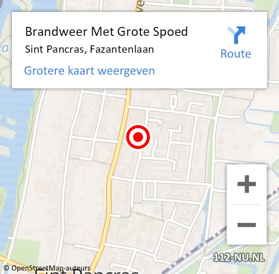 Locatie op kaart van de 112 melding: Brandweer Met Grote Spoed Naar Sint Pancras, Fazantenlaan op 1 januari 2024 21:33