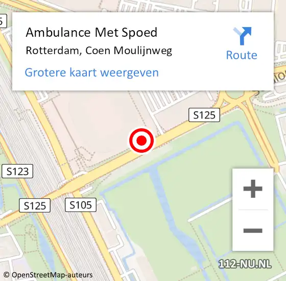 Locatie op kaart van de 112 melding: Ambulance Met Spoed Naar Rotterdam, Coen Moulijnweg op 1 januari 2024 22:14
