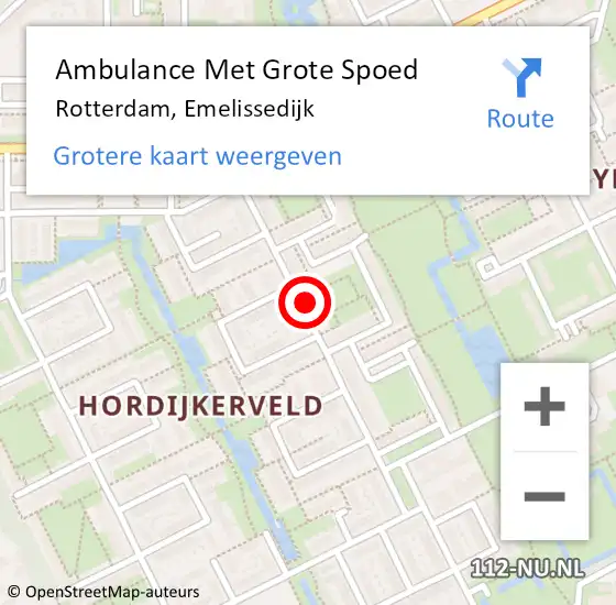 Locatie op kaart van de 112 melding: Ambulance Met Grote Spoed Naar Rotterdam, Emelissedijk op 1 januari 2024 22:43