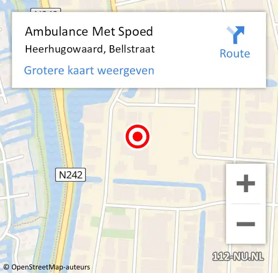 Locatie op kaart van de 112 melding: Ambulance Met Spoed Naar Heerhugowaard, Bellstraat op 1 januari 2024 23:03
