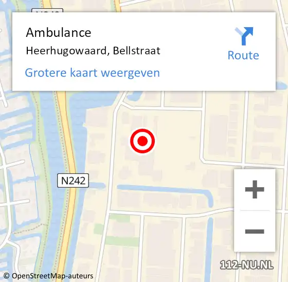 Locatie op kaart van de 112 melding: Ambulance Heerhugowaard, Bellstraat op 1 januari 2024 23:04