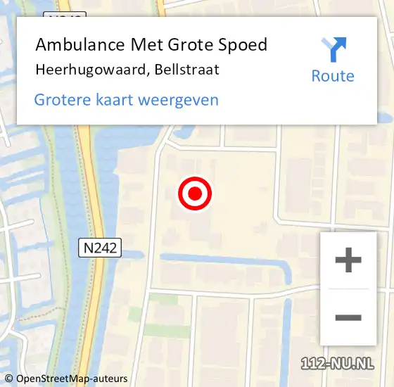 Locatie op kaart van de 112 melding: Ambulance Met Grote Spoed Naar Heerhugowaard, Bellstraat op 1 januari 2024 23:05