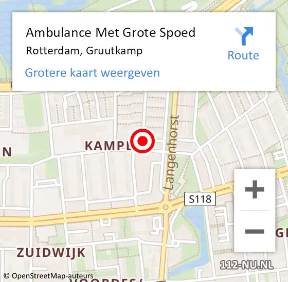 Locatie op kaart van de 112 melding: Ambulance Met Grote Spoed Naar Rotterdam, Gruutkamp op 2 januari 2024 01:43