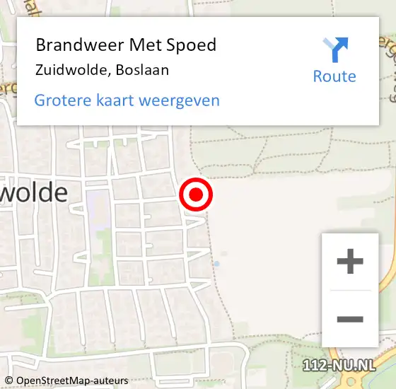 Locatie op kaart van de 112 melding: Brandweer Met Spoed Naar Zuidwolde, Boslaan op 2 januari 2024 04:10