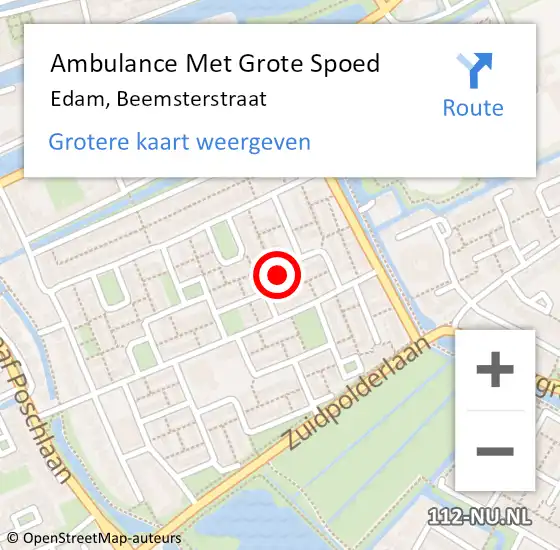 Locatie op kaart van de 112 melding: Ambulance Met Grote Spoed Naar Edam, Beemsterstraat op 2 januari 2024 04:26