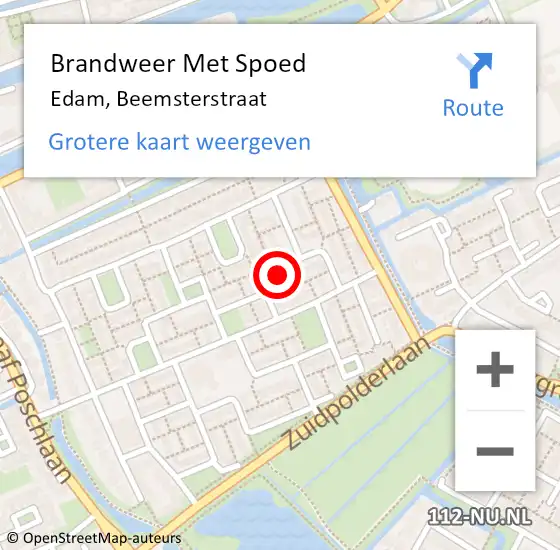Locatie op kaart van de 112 melding: Brandweer Met Spoed Naar Edam, Beemsterstraat op 2 januari 2024 04:47