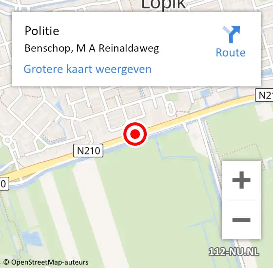 Locatie op kaart van de 112 melding: Politie Benschop, M A Reinaldaweg op 15 oktober 2013 08:34