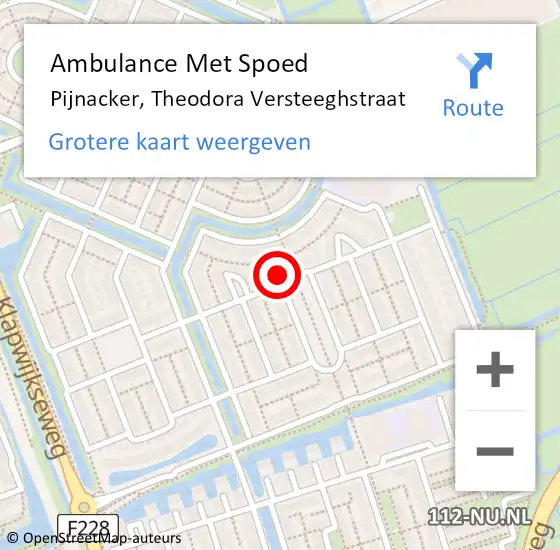 Locatie op kaart van de 112 melding: Ambulance Met Spoed Naar Pijnacker, Theodora Versteeghstraat op 2 januari 2024 05:16