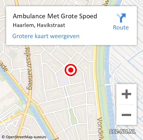 Locatie op kaart van de 112 melding: Ambulance Met Grote Spoed Naar Haarlem, Havikstraat op 2 januari 2024 05:24