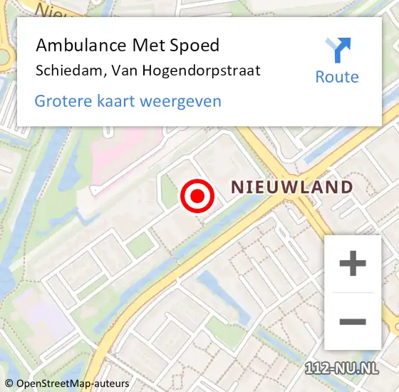 Locatie op kaart van de 112 melding: Ambulance Met Spoed Naar Schiedam, Van Hogendorpstraat op 2 januari 2024 05:37