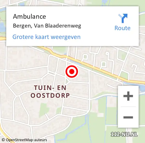 Locatie op kaart van de 112 melding: Ambulance Bergen, Van Blaaderenweg op 2 januari 2024 05:49