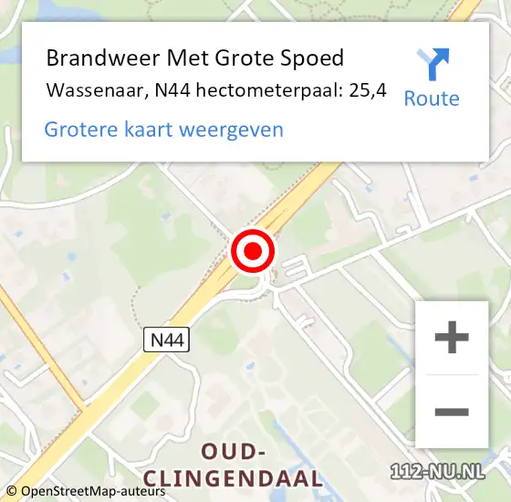 Locatie op kaart van de 112 melding: Brandweer Met Grote Spoed Naar Wassenaar, N44 hectometerpaal: 25,4 op 2 januari 2024 06:16