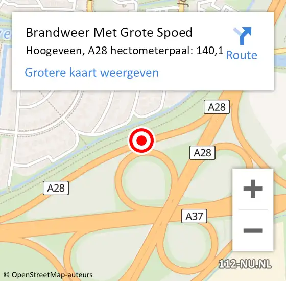 Locatie op kaart van de 112 melding: Brandweer Met Grote Spoed Naar Hoogeveen, A28 hectometerpaal: 140,1 op 2 januari 2024 08:21