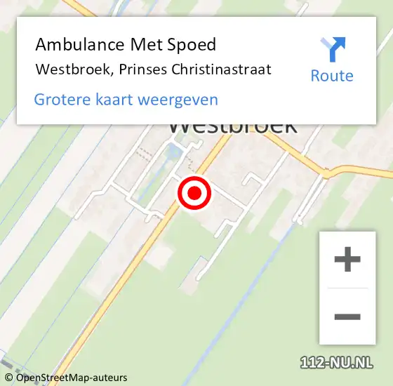 Locatie op kaart van de 112 melding: Ambulance Met Spoed Naar Westbroek, Prinses Christinastraat op 20 september 2014 16:58