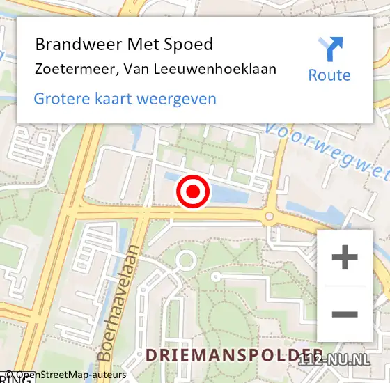 Locatie op kaart van de 112 melding: Brandweer Met Spoed Naar Zoetermeer, Van Leeuwenhoeklaan op 2 januari 2024 09:28