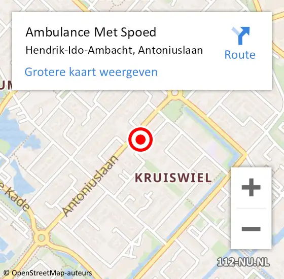 Locatie op kaart van de 112 melding: Ambulance Met Spoed Naar Hendrik-Ido-Ambacht, Antoniuslaan op 2 januari 2024 09:47