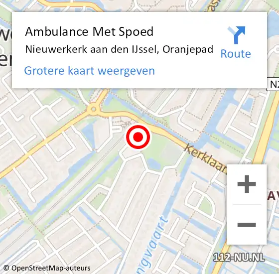 Locatie op kaart van de 112 melding: Ambulance Met Spoed Naar Nieuwerkerk aan den IJssel, Oranjepad op 2 januari 2024 10:17