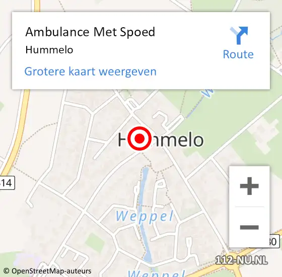 Locatie op kaart van de 112 melding: Ambulance Met Spoed Naar Hummelo op 2 januari 2024 10:19
