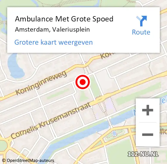 Locatie op kaart van de 112 melding: Ambulance Met Grote Spoed Naar Amsterdam, Valeriusplein op 2 januari 2024 10:23
