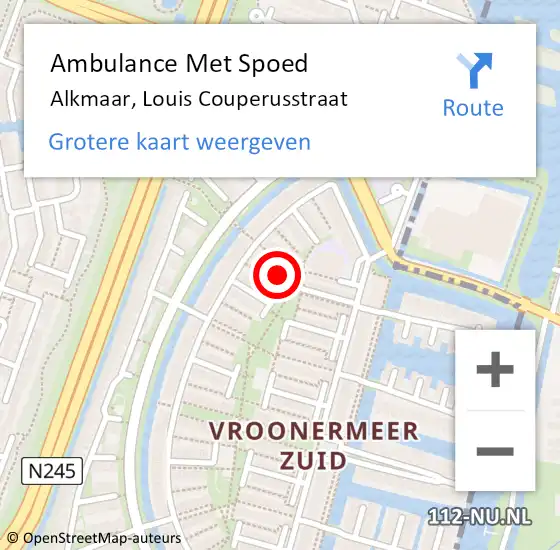 Locatie op kaart van de 112 melding: Ambulance Met Spoed Naar Alkmaar, Louis Couperusstraat op 2 januari 2024 10:43