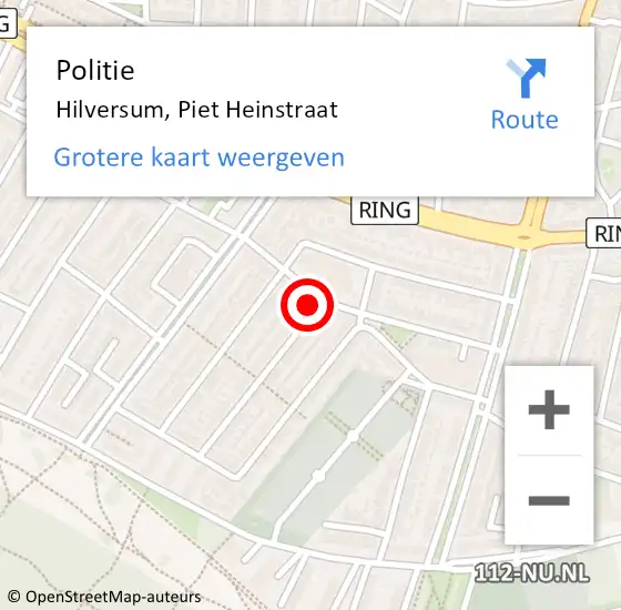 Locatie op kaart van de 112 melding: Politie Hilversum, Piet Heinstraat op 2 januari 2024 10:49