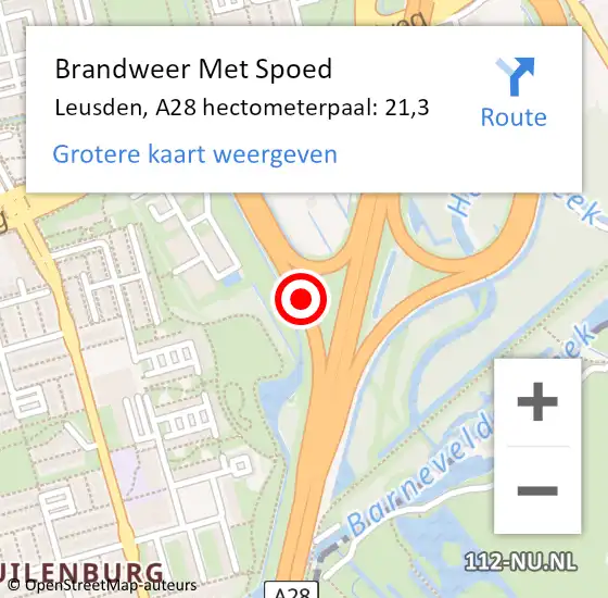Locatie op kaart van de 112 melding: Brandweer Met Spoed Naar Leusden, A28 hectometerpaal: 21,3 op 2 januari 2024 10:49