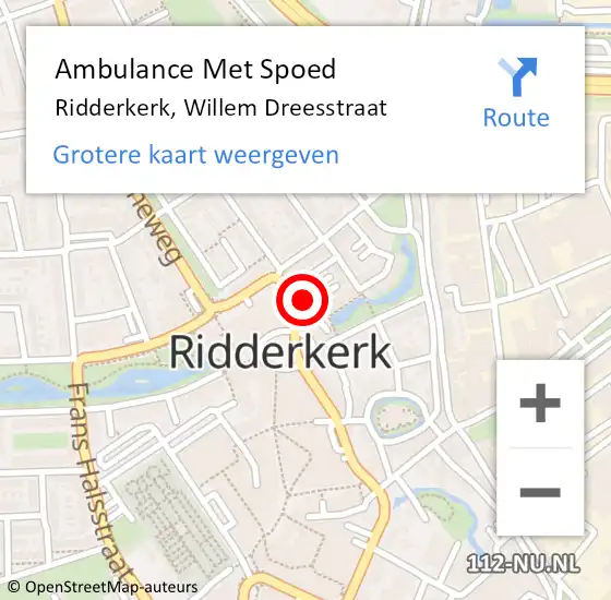 Locatie op kaart van de 112 melding: Ambulance Met Spoed Naar Ridderkerk, Willem Dreesstraat op 2 januari 2024 10:58