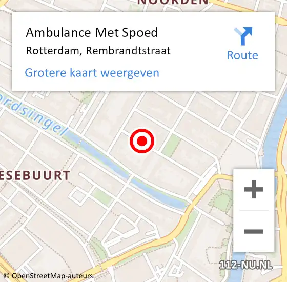 Locatie op kaart van de 112 melding: Ambulance Met Spoed Naar Rotterdam, Rembrandtstraat op 2 januari 2024 11:35