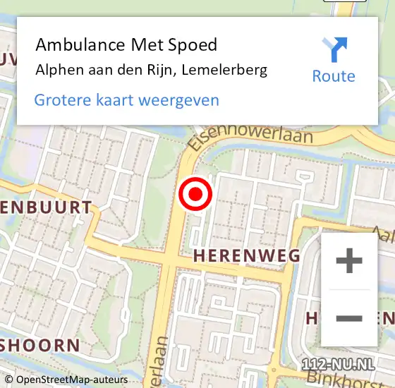 Locatie op kaart van de 112 melding: Ambulance Met Spoed Naar Alphen aan den Rijn, Lemelerberg op 2 januari 2024 12:04