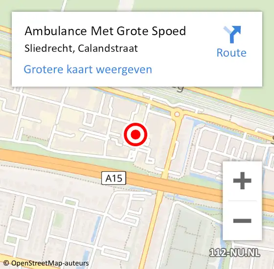 Locatie op kaart van de 112 melding: Ambulance Met Grote Spoed Naar Sliedrecht, Calandstraat op 2 januari 2024 12:16