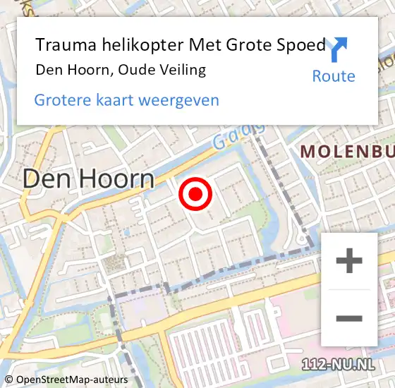 Locatie op kaart van de 112 melding: Trauma helikopter Met Grote Spoed Naar Den Hoorn, Oude Veiling op 2 januari 2024 12:19