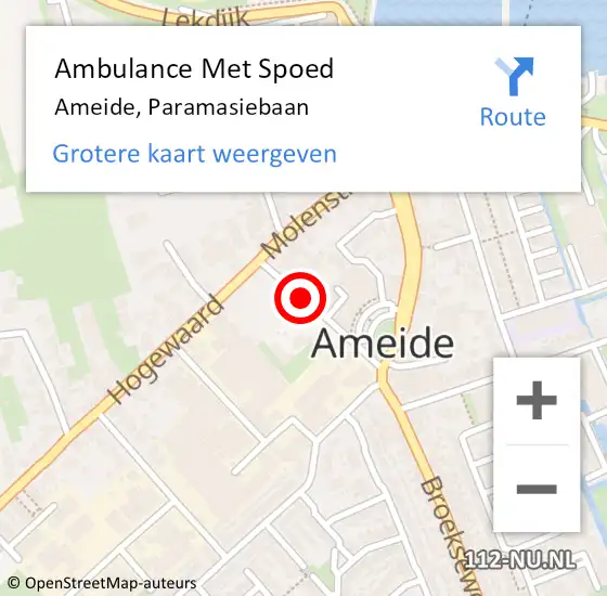 Locatie op kaart van de 112 melding: Ambulance Met Spoed Naar Ameide, Paramasiebaan op 20 september 2014 17:27