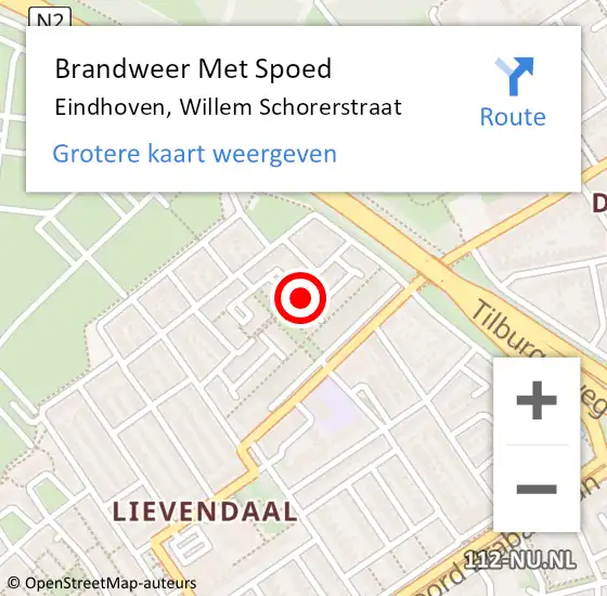 Locatie op kaart van de 112 melding: Brandweer Met Spoed Naar Eindhoven, Willem Schorerstraat op 2 januari 2024 13:00