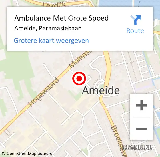 Locatie op kaart van de 112 melding: Ambulance Met Grote Spoed Naar Ameide, Paramasiebaan op 20 september 2014 17:30